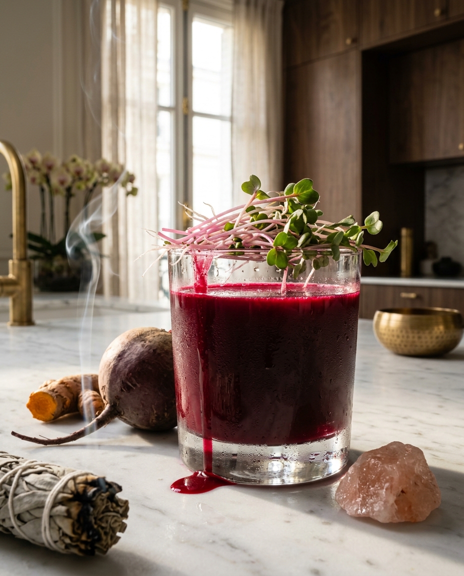 Root Cleanse juice with radish sprouts