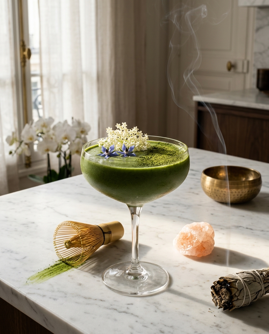 A matcha and elderflower smoothie